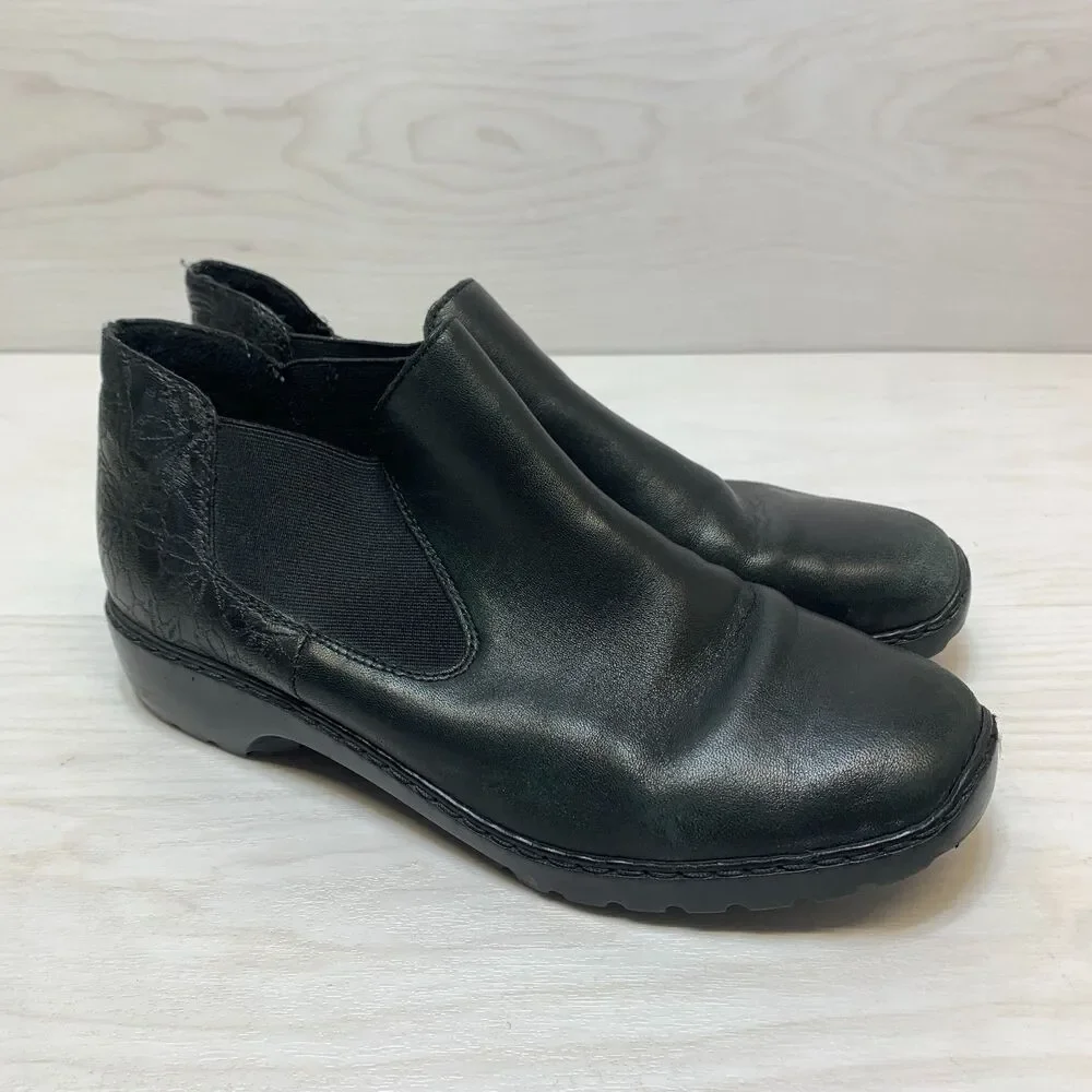 Rieker Chelsea Ankle Boots Womens Size 7 Black Leather Comfort Round Toe Slip On